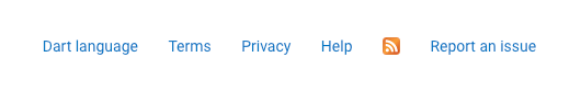 The footer of the pub.dev website showing links to 'Dart language', 'Terms', 'Privacy', 'Help', and an RSS icon.