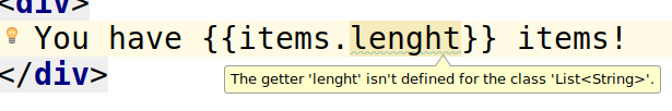 Template diagnostic for the misspelled length getter in an IDE.