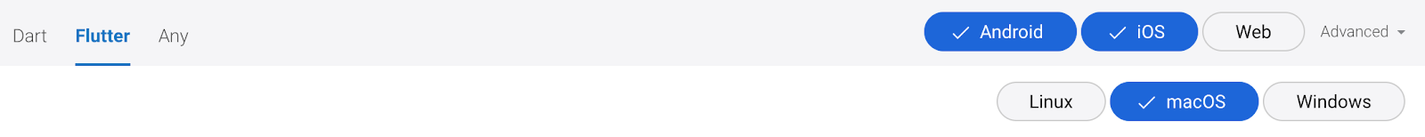 Advanced pub.dev search options showing filters for desktop platforms.