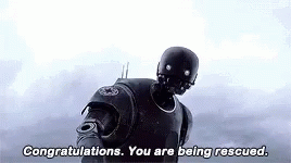 Robot reaction GIF with the subtitle 'Congratulations. You are being rescued'.