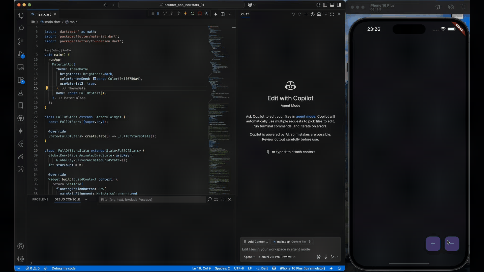 Animation demonstrating an AI assistant fixing a layout issue using the Dart and Flutter MCP Server.