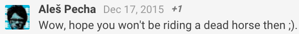 Social media comment by Aleš Pecha saying, 'Wow, hope you won't be riding a dead horse then ;)'.