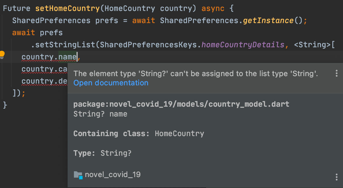Analyzer error about passing nullable strings to a function expecting non-nullable strings.